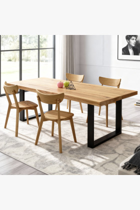 Massiver Eiche Esstisch Country mit schwarzen Metallbeinen